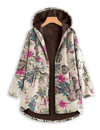 olcso Női hosszú kabátok és parkák-Női Kosaras Szokványos Kabát Normál Zakók Virágos Fukszia Narancssárga Tengerészkék