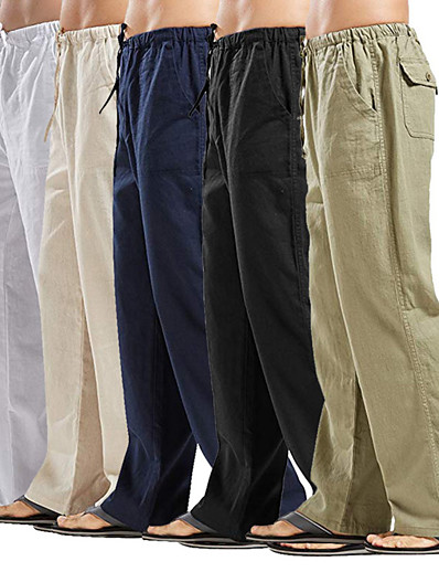 cheap Exercise, Fitness &amp; Yoga-Men&#039;s Yoga Pants Elastic Waistband Drawstring Quick Dry Moisture Wicking White Black Army Green Linen Casual Beach Winter Sports Activewear Stretchy Loose / Multiple Pockets