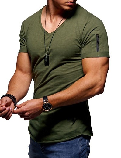 cheap Men&#039;s Tops-Men&#039;s Boys&#039; Tee T shirt Solid Color V Neck Athletic Daily Short Sleeve Zipper Tops Basic Casual / Sporty Light Pink Navy Wine Red / Moisture Wicking / Breathable / Wet and Dry Cleaning