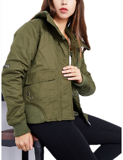 cheap Down&amp; Parkas-Women&#039;s Padded Short Coat Loose Jacket Solid Colored Blushing Pink Army Green Khaki