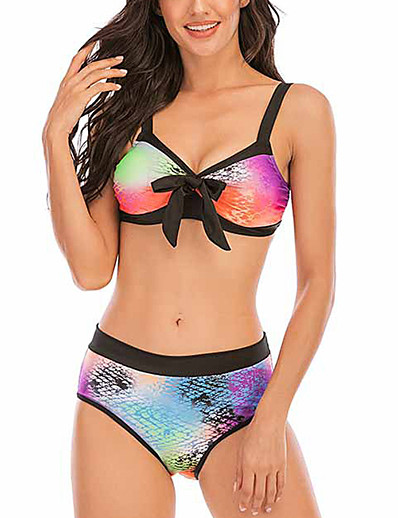 cheap Bikini Sets-Women&#039;s Bikini Swimsuit High Waist Rainbow Rainbow Swimwear Padded Bathing Suits Fashion Sexy