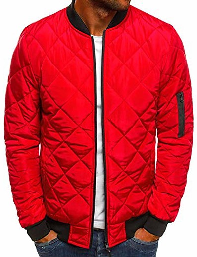 hesapli Erkek Dış Giyimi-Erkek uçuş bombacı ceket elmas kapitone üniversite ceketleri kış sıcak yastıklı mont dış giyim kırmızı