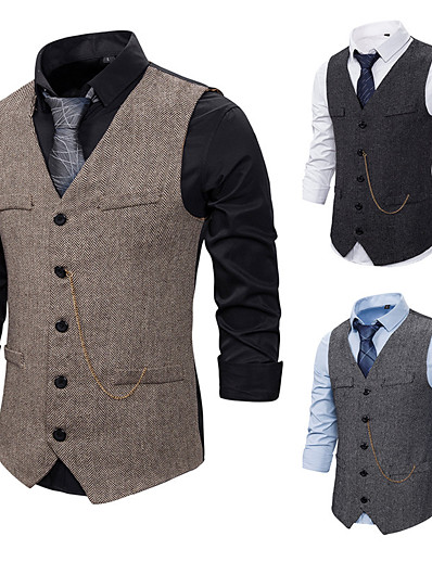 cheap Cosplay &amp; Costumes-The Great Gatsby Retro Vintage Medieval Vest Men&#039;s Cotton Costume Black / Gray / Coffee Vintage Cosplay Party Halloween Sleeveless