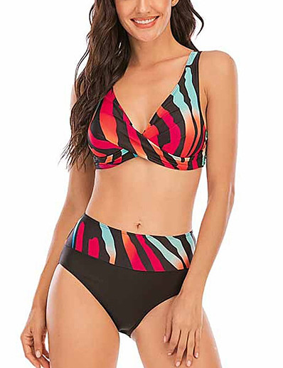 cheap Bikini Sets-Women&#039;s Bikini Swimsuit High Waist Rainbow Black Rainbow Swimwear Padded Bathing Suits Fashion Sexy
