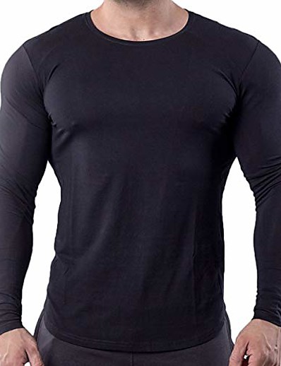 billige Toppe til mænd-herre langærmet hurtigtørrende træning i gym letvægts t-shirts klassiske langærmede træningstrøjer t26_black_us-m