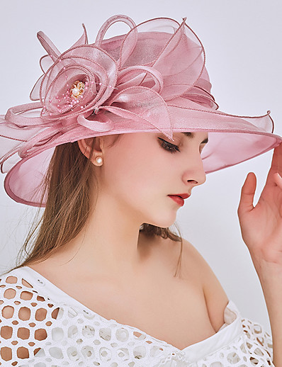cheap Hats-Women&#039;s Party Party Wedding Street Party Hat Solid Color Flower Wine Pink Hat Portable Sun Protection Breathable / Fall / Winter / Spring / Summer