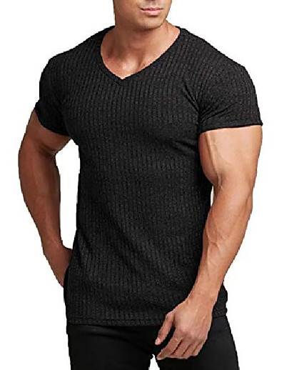cheap Sportswear-men&#039;s muscle t shirts stretch short sleeve v neck bodybuilding workout tee shirts black
