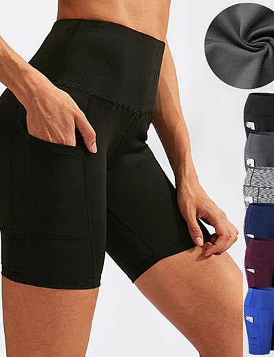 cheap Exercise, Fitness &amp; Yoga-Women&#039;s High Waist Yoga Shorts Side Pockets Shorts Tummy Control Butt Lift 4 Way Stretch Dark Gray Wine Black Spandex Fitness Gym Workout Pilates Sports Activewear High Elasticity / Quick Dry