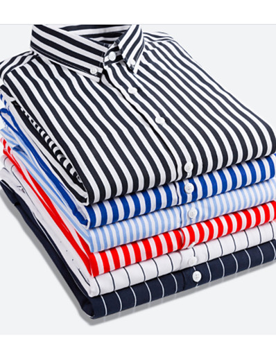 cheap Men-Men&#039;s Shirt Striped Short Sleeve Tops Business Basic Blue White Black