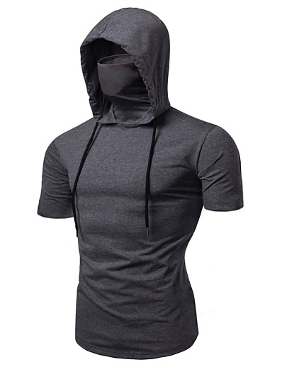 cheap Sportswear-Men&#039;s Short Sleeve Hoodie with Mask Running Shirt Tee Tshirt Top Street Athleisure Summer Cotton Thermal Warm Breathable Soft Running Jogging Training Sportswear Solid Colored Normal Black Burgundy