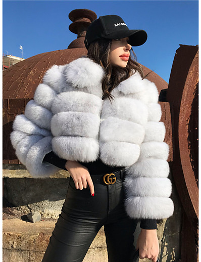 cheap Women&#039;s Outerwear-Women&#039;s Fur Coat Fall &amp; Winter Wedding Daily Valentine&#039;s Day Short Coat Warm Loose Basic Jacket Long Sleeve Solid Colored Blue White Black