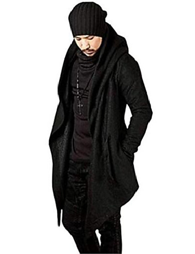 hesapli Erkek Dış Giyimi-erkekler uzun siper kapüşonlu hırka ceket düzensiz etek açık ön ceketler rüzgarlık palto (m, siyah)