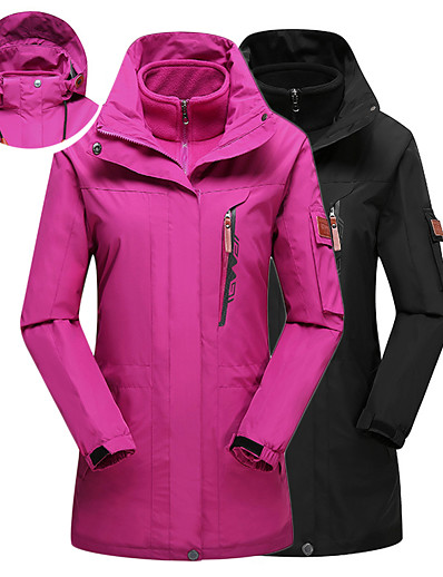 cheap Sportswear-Women&#039;s Fleece Hoodie Jacket Hiking Jacket Hiking 3-in-1 Jackets Winter Outdoor Thermal Warm Windproof Breathable Solid Color Single Slider 3-in-1 Jacket Top Ski / Snowboard Climbing Camping / Hiking