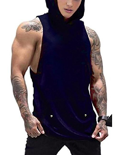 cheap Exercise, Fitness &amp; Yoga-men hooded tank tops active gym hoodies bodybuilder fitness vest sleeveless hoodie sweatshirt (navy blue xxl)