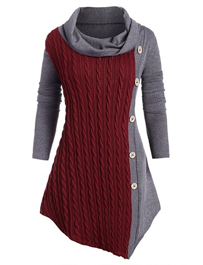 cheap DRESSES-Women&#039;s Sweater Jumper Dress Knee Length Dress Long Sleeve Solid Color Patchwork Fall Winter Work Hot 2021 Green Gray L XL XXL 3XL 4XL 5XL