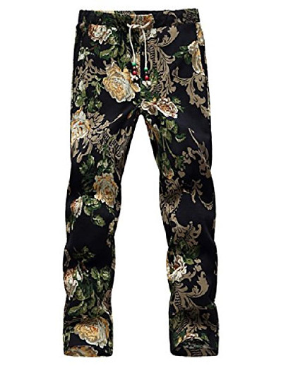 hesapli Erkek Altları-erkek hipster baskılı elastik bel çekme ipli çiçek pantolon