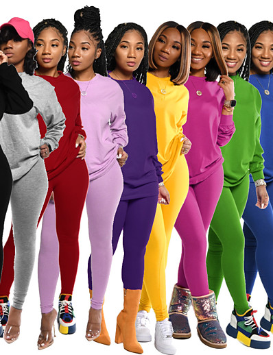 cheap Sportswear-Women&#039;s 2 Piece Tracksuit Sweatsuit Street Athleisure 2pcs Winter Long Sleeve Elastane Thermal Warm Breathable Soft Fitness Gym Workout Running Jogging Training Sportswear Solid Colored Normal