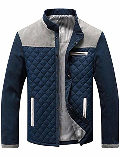cheap Men-men&#039;s contrast stand collar button down quilted jacket (large, navy-grey)