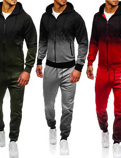 cheap Sportswear-Men&#039;s 2 Piece Full Zip Tracksuit Sweatsuit Street Athleisure 2pcs Winter Long Sleeve Cotton Breathable Soft Fitness Gym Workout Running Jogging Training Sportswear Color Gradient Jacket Red Army