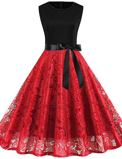 cheap DRESSES-Women's A-Line Dress Knee Length Dress Sleeveless Floral Patchwork Print Fall Elegant Vintage 2021 Black Blue Red Wine Green S M L XL XXL 3XL