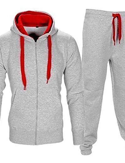 cheap Men-mens full zip up contrast cord fleece tracksuit hoodie jogging joggers gym suit