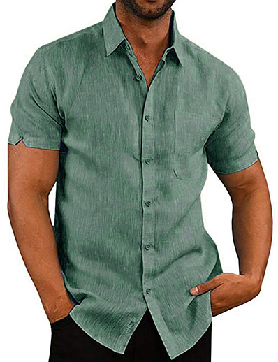 cheap Men-Men&#039;s Shirt Solid Colored Other Prints Collar Button Down Collar Cotton Causal Short Sleeve Tops Solid Color Basic Casual Daily Green White Black / Machine wash / Hand wash / Wet and Dry Cleaning