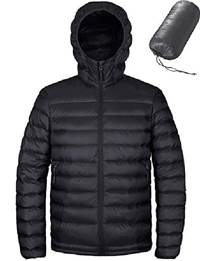 cheap Men&#039;s Outerwear-men’s hooded packable down jacket lightweight insulated winter puffer coat outdoor black size xxxxl