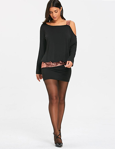 cheap DRESSES-Women&#039;s Sheath Dress Short Mini Dress Long Sleeve Print Backless Sequins Patchwork Fall Formal 2021 Black Purple Wine S M L XL XXL