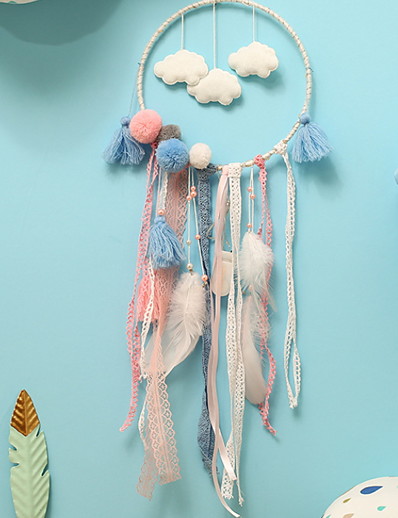 cheap Basic Collection-Led Boho Dream Catcher Handmade Gift Wall Hanging Decor Art Ornament Craft Cloud 75*20cm for Kids Bedroom Wedding Festival