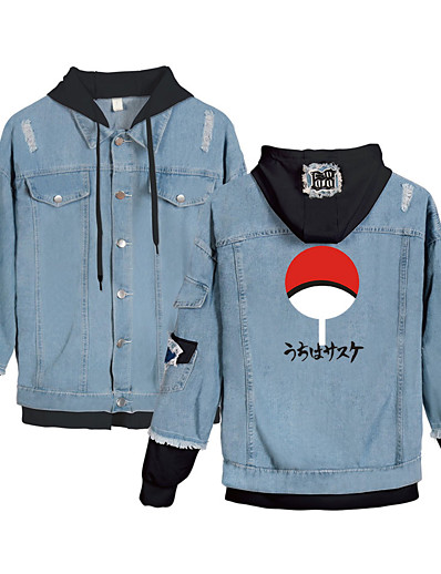 cheap Cosplay &amp; Costumes-Inspired by Naruto Cosplay Akatsuki Uchiha Itachi Cloth Demin Hoodie Anime Printing Denim Jacket Harajuku Print Denim Jacket For Women&#039;s / Men&#039;s