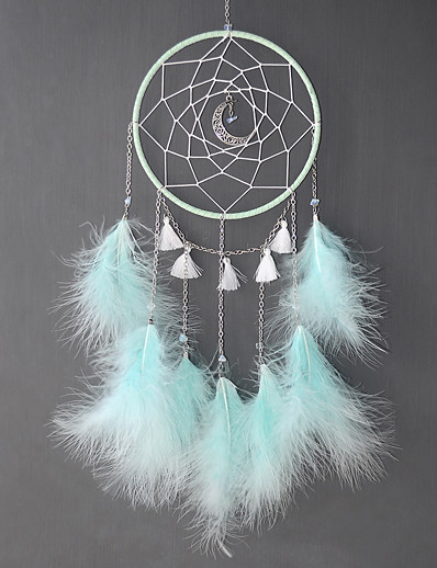 cheap Basic Collection-Boho Dream Catcher Handmade Gift Wall Hanging Decor Art Ornament Craft Moon Feather For Kids Bedroom Wedding Festival 15*50cm