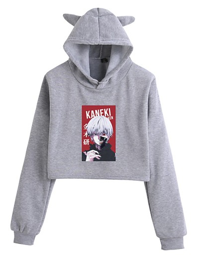 cheap Cosplay &amp; Costumes-Inspired by Tokyo Ghoul Kaneki Ken Polyester / Cotton Blend Crop Top Hoodie Anime Printing Harajuku Graphic Graphic Prints Crop Top For Men&#039;s / Women&#039;s