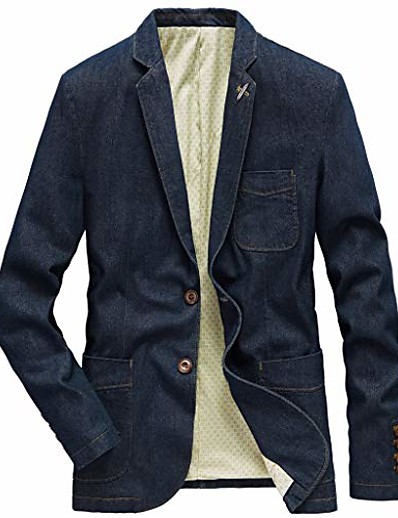abordables Bas pour hommes-Homme veste veste Entreprise Couleur Pleine Droit 1 bouton Standard Coton Pour des hommes Costume Un jean bleu / Bleu vintage / Noir - Col en V
