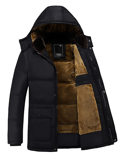 cheap Down&amp; Parkas-Men&#039;s Padded Long Coat Regular Fit Jacket Solid Colored Black / Plus Size / Plus Size