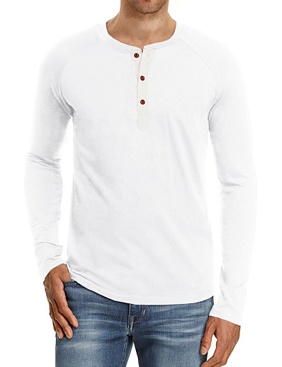 cheap Men&#039;s Tees &amp; Tank Tops-men&#039;s fashion casual basic long sleeve henley t-shirts soft tee shirts slim fit, white, s