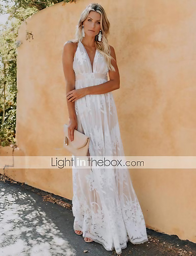 cheap Maxi Dresses-Women&#039;s Maxi long Dress Swing Dress Green White Black Pink Wine Army Green Royal Blue Red Sleeveless Backless Lace Solid Color V Neck Spring Summer Party Elegant Casual Holiday 2021 S M L XL