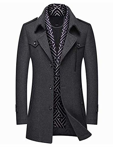 cheap Men-Men&#039;s Trench Coat Overcoat Fall Winter Causal WorkWear Daily Wear Coat Jacket Long Sleeve Navy Wine Red Yellow