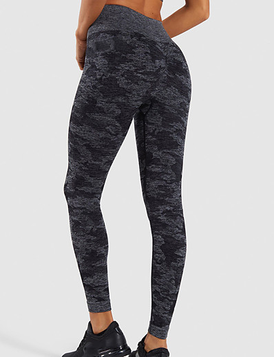cheap Exercise, Fitness &amp; Yoga-Women&#039;s High Waist Yoga Pants Scrunch Butt Seamless Leggings Tummy Control Butt Lift 4 Way Stretch Camo Purple Grey Green Nylon Fitness Gym Workout Running Winter Sports Activewear High Elasticity