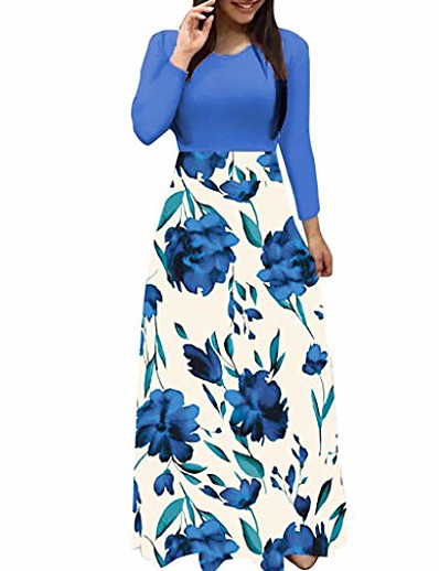 cheap DRESSES-women floral long sleeve boho print long dress ladies casual dress