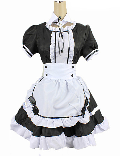 cheap Cosplay &amp; Costumes-Maid Costume Adults Women&#039;s Cosplay Costume For Polyester / Cotton Blend Solid Colored Costume Christmas Halloween Carnival