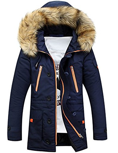 cheap Women&#039;s Outerwear-men lengthened fur hooded down coats heavy parka winter jackets blue l