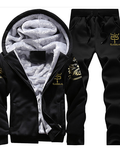 cheap Men-men&#039;s winter fleece tracksuit lightweight soft thick hooded jogging sweat suits warm coats (l, black)