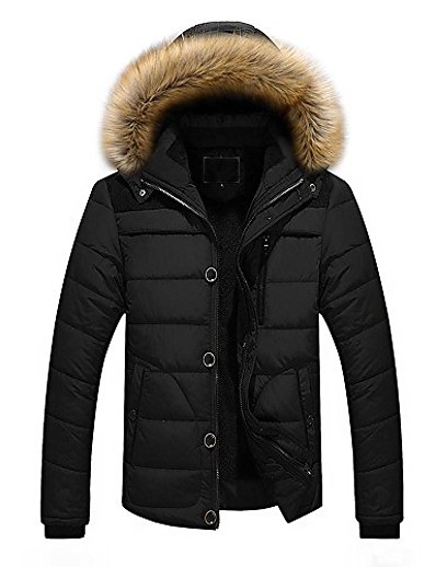 baratos Casacos de Homem-casaco de inverno quente masculino grosso mais casaco de pele de casaco com capuz para exterior (preto, m)