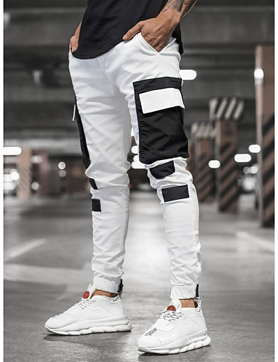 hesapli Erkek Altları-Erkek Sportif Büzgülü Kırk Yama Pantolonlar Eşoğman Altı Tam uzunluk Pantolon Mikro-Esnek Günlük Pamuk Kaşımı Solid Orta Bel Dış Mekan Spor İnce Siyah Gri Haki YAKUT Beyaz M L XL XXL 3XL