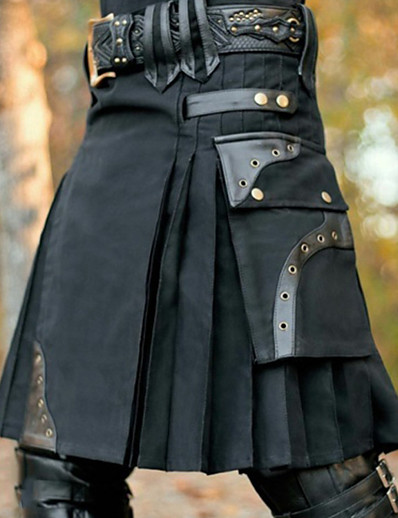 cheap Historical &amp; Vintage Costumes-Men&#039;s Retro Vintage Medieval Skirt Pants Solid Color Black S M L XL XXL