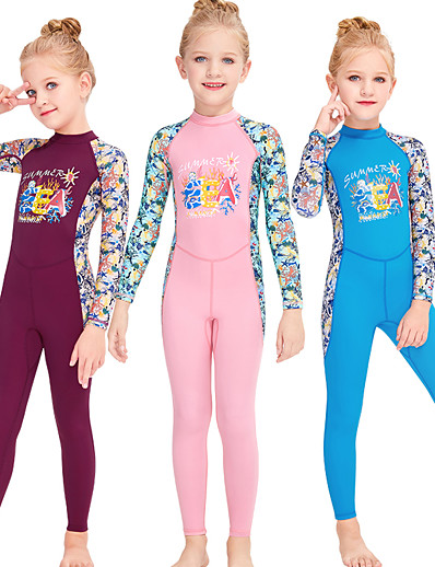 cheap Sportswear-Girls&#039; Rash Guard Dive Skin Suit Diving Suit Stretchy Breathable Quick Dry Back Zip Long Sleeve - Patchwork Swimming Surfing Water Sports Summer