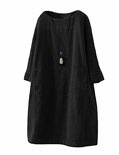 cheap DRESSES-women's oversize tunic dress corduroy long sleeve tops with pockets black l