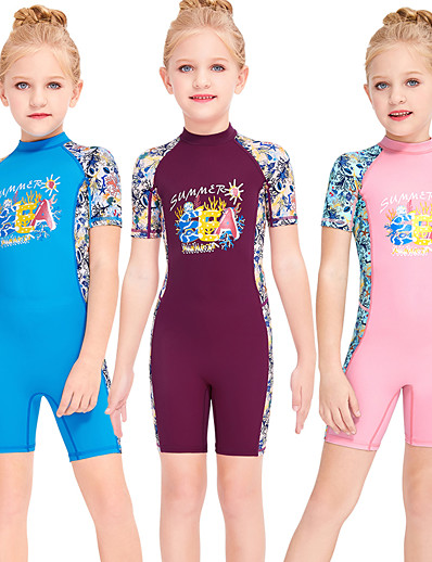 cheap Sportswear-Dive&amp;Sail Girls&#039; Rash Guard Dive Skin Suit Diving Suit Stretchy SPF50 UV Sun Protection Breathable Back Zip Short Sleeve - Patchwork Swimming Surfing Snorkeling Summer / Quick Dry / Quick Dry