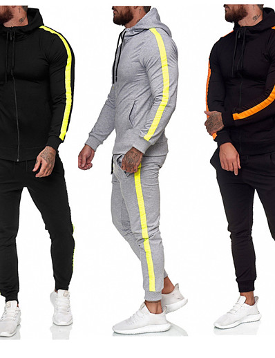 cheap Sportswear-Men&#039;s 2 Piece Full Zip Tracksuit Sweatsuit Street Casual 2pcs Long Sleeve Thermal Warm Breathable Soft Fitness Gym Workout Running Active Training Jogging Sportswear Normal Hoodie Black / Yellow