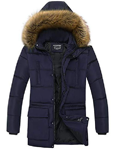 cheap Down&amp; Parkas-glestore men&#039;s winter hooded coat puffer thick padded jacket navy xxl